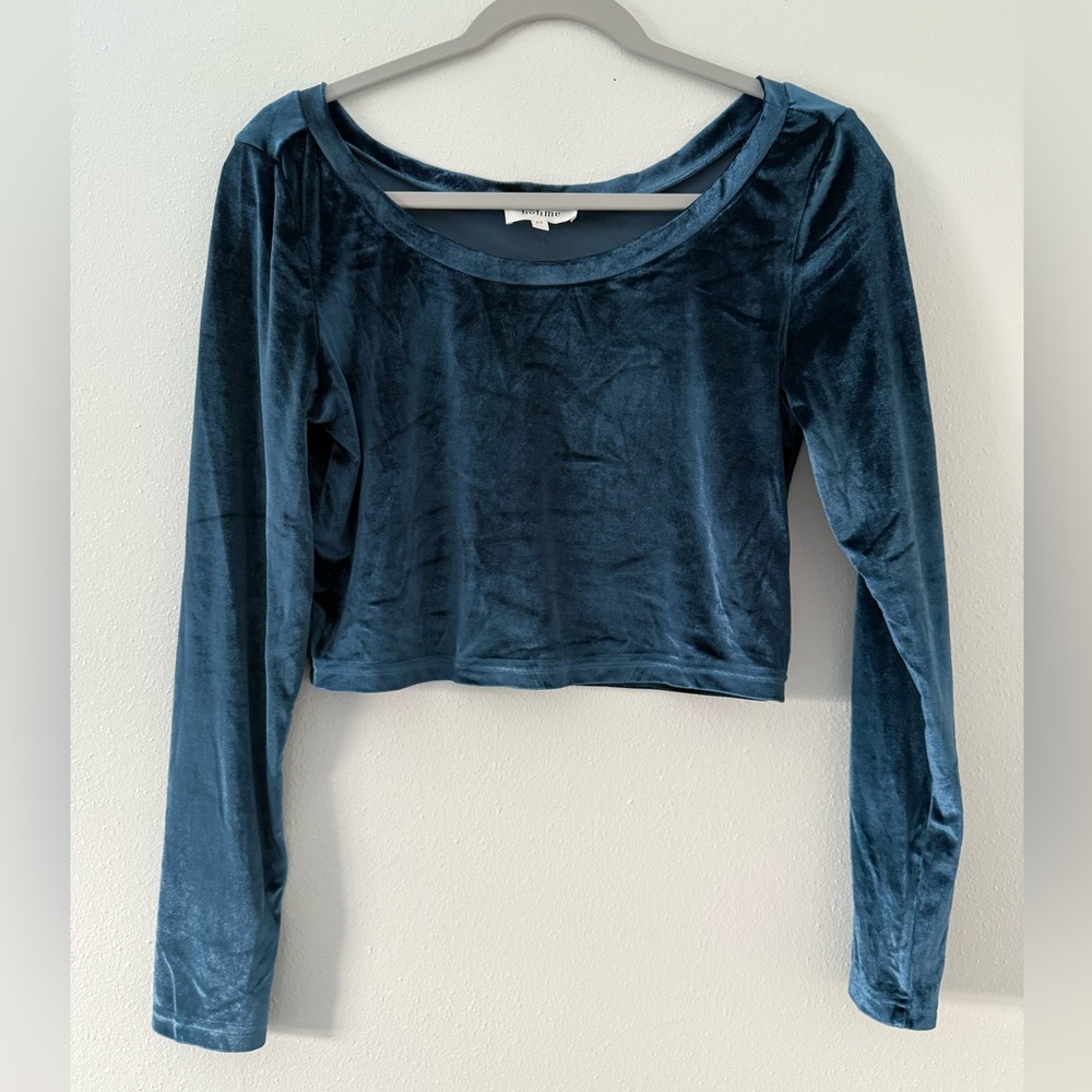 Bohme Velour Y2K Coquette Whimsigoth Slate Blue Cropped Long sleeve size medium